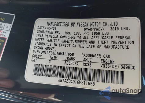 2006 Nissan 350Z Enthusiast from USA, damaged, VIN JN1AZ34D16M311658